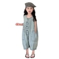 thumbnail image 1 of ZACPNCV Girls Casual Denim Overall Jumpsuits Sleeveless Collared Neck One Piece Clothes Blue 9-10 Years, 1 of 5