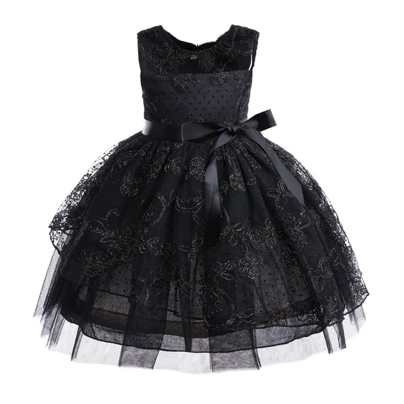 ZACPNCV Girls Christmas Dress Lace Flower Girl Wedding Prom Pageant Birthday Party Toddler Girl Formal Dress Black 7-8 Years