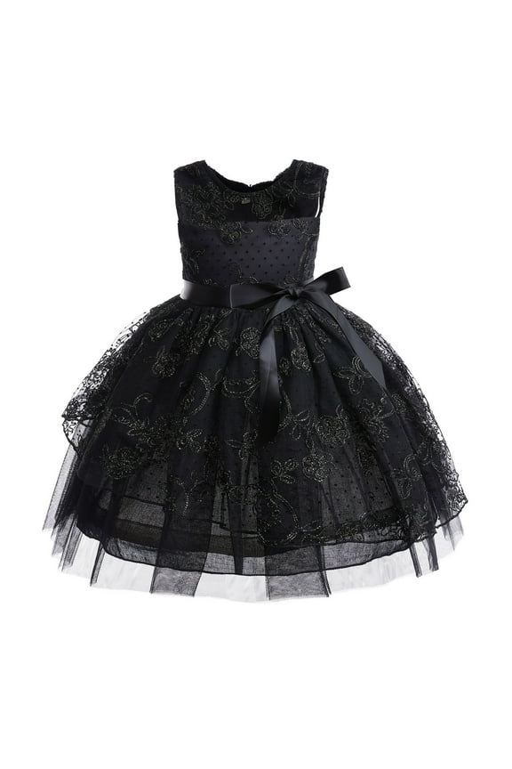 Girls Christmas Dress Lace Flower Girl Wedding Prom Pageant Birthday Party Toddler Girl Formal Dress Black 7-8 Years