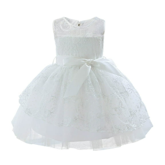 ZACPNCV Girls Christmas Dress Lace Flower Girl Wedding Prom Pageant Birthday Party Toddler Girl Formal Dress White 7-8 Years