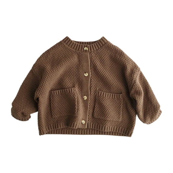 ZACPNCV Girls Classic Knit Cardigan School Uniform Sweater Crewneck Button Front Outerwear Kids Girls Fuzzy Coffee 8-9 Years