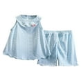 thumbnail image 1 of ZACPNCV Girls Clothes Summer Halter Neck Ruffle Sleeveless Top Cute Floral Belt Shorts Two Piece Outfit Set Blue 1-2 Years, 1 of 4