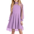 thumbnail image 1 of ZACPNCV Girls Contrast Mesh Long Sleeve High Waist A Line Short Dress with Pockets Purple 5-6 Years, 1 of 9