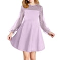 thumbnail image 1 of ZACPNCV Girls Contrast Mesh Long Sleeve High Waist A Line Short Dress with Pockets Purple 5-6 Years, 1 of 9