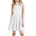 thumbnail image 1 of ZACPNCV Girls Contrast Mesh Long Sleeve High Waist A Line Short Dress with Pockets White 15-16 Years, 1 of 9