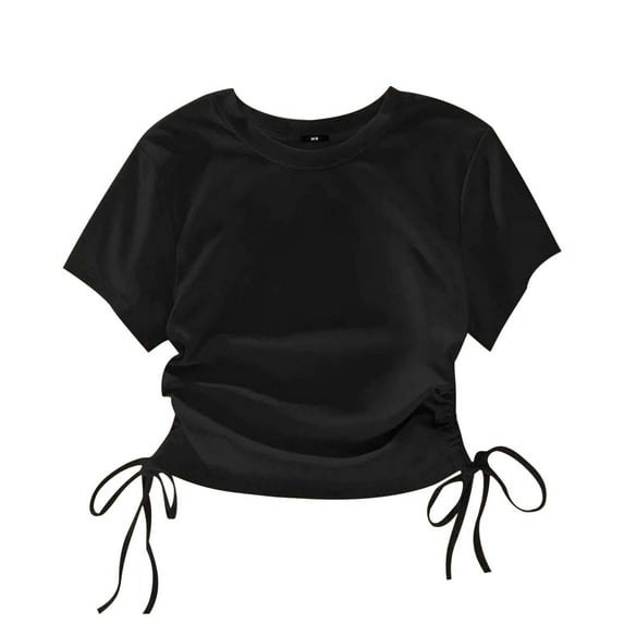 ZACPNCV Girls Crop Top Short Sleeve Cropped Girls T Shirts Crewneck Summer Tops Black 12-13 Years