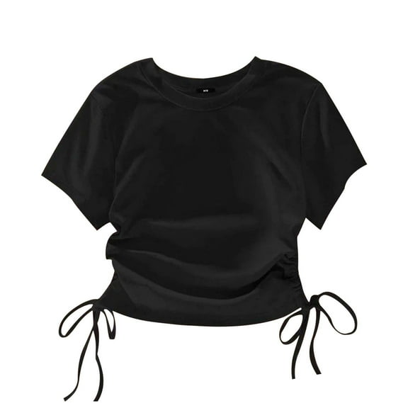 ZACPNCV Girls Crop Top Short Sleeve Cropped Girls T Shirts Crewneck Summer Tops Black 8-9 Years