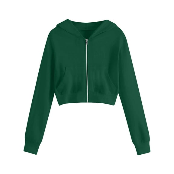 ZACPNCV Girls Cropped Hoodie Zip Up Hoodies Jackets Zipper Long Sleeve Sweatshirts Fall Winter Clothes Green 5-6 Years