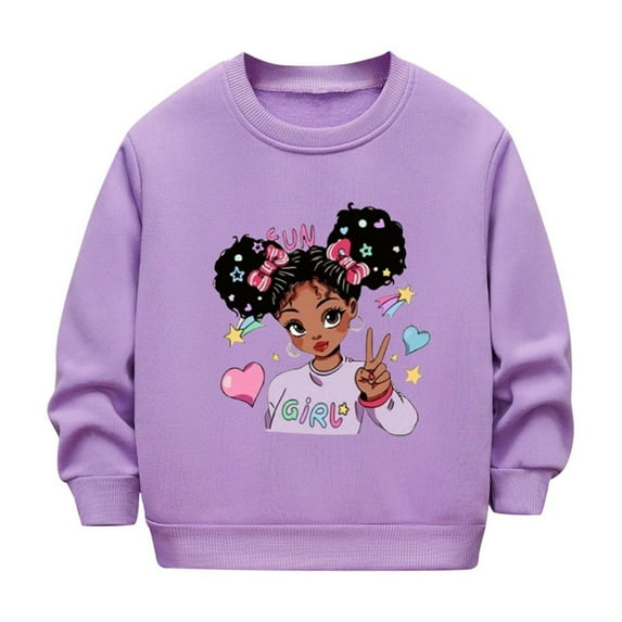 ZACPNCV Girls Cute Graphic Crewneck Sweatshirt Long Sleeve Drop Shoulder Pullover Tops Purple 2-3 Years