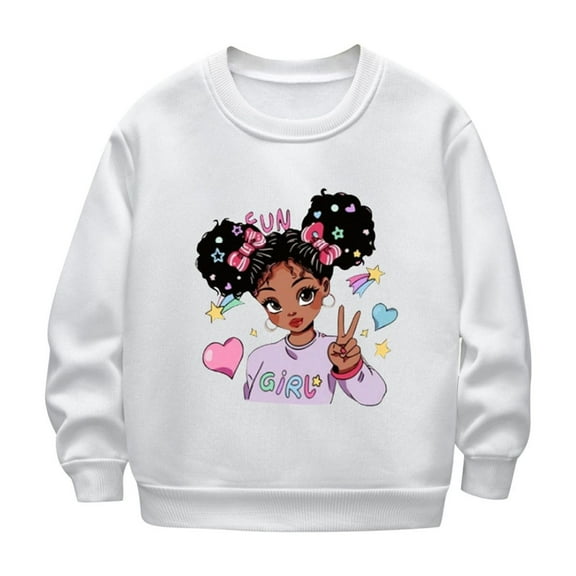 ZACPNCV Girls Cute Graphic Crewneck Sweatshirt Long Sleeve Drop Shoulder Pullover Tops White 5-6 Years