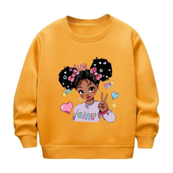 ZACPNCV Girls Cute Graphic Crewneck Sweatshirt Long Sleeve Drop Shoulder Pullover Tops Yellow 11-12 Years