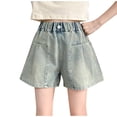 thumbnail image 1 of ZACPNCV Girls Denim Shorts Elastic Waist Solid Color Jeans Shorts Wide Leg Knee Length Shorts for Kids Summer Sport Shorts with Pockets Light Blue 9-10 Years, 1 of 4