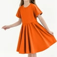 thumbnail image 1 of ZACPNCV Girls Dress Basic Short Sleeve A Line Swing Skater Twirl School Party Dress Orange 7-8 Years, 1 of 6