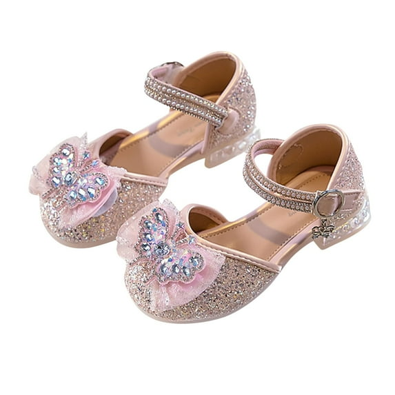 ZACPNCV Girls Dress Shoes Low Heel Princess Flats Mary Jane Flower Wedding Party Glitter Shoes for Kids Toddler Pink 6.5-7 Years