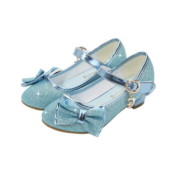ZACPNCV Girls Dress Shoes Mary Jane Flower Girls Shoes Cute Princess Low Heels for School Wedding Party Blue 6.5-7 Years
