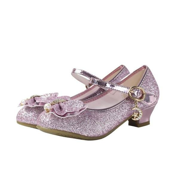 ZACPNCV Girls Dress Shoes Mary Jane Flower Girls Shoes Cute Princess Low Heels for School Wedding Party Pink 6.5-7 Years