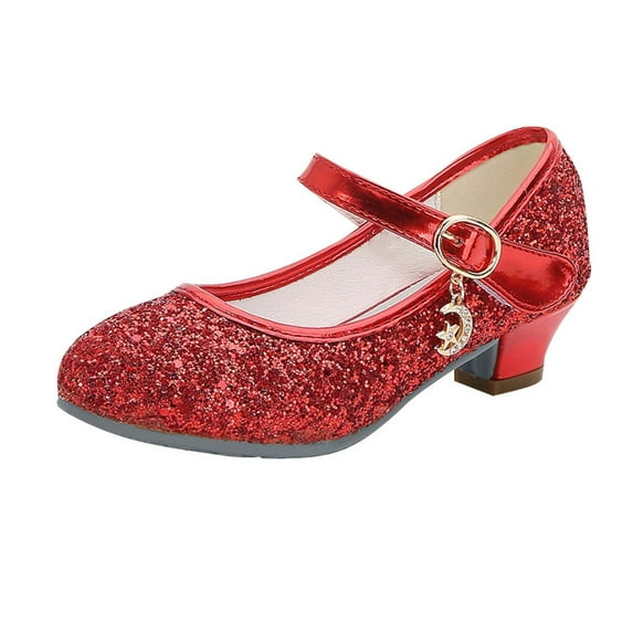 ZACPNCV Girls Dress Shoes Mary Jane Flower Girls Shoes Cute Princess Low Heels for School Wedding Party Red 10-11 Years