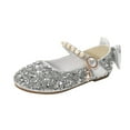thumbnail image 1 of ZACPNCV Girls Dress Shoes Mary Jane Flower Girls Shoes Cute Princess Low Heels for School Wedding Party Silver 10-11 Years, 1 of 7