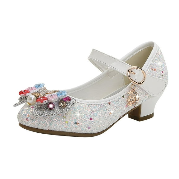 ZACPNCV Girls Dress Shoes Mary Jane Flower Girls Shoes Cute Princess Low Heels for School Wedding Party White 9-10 Years