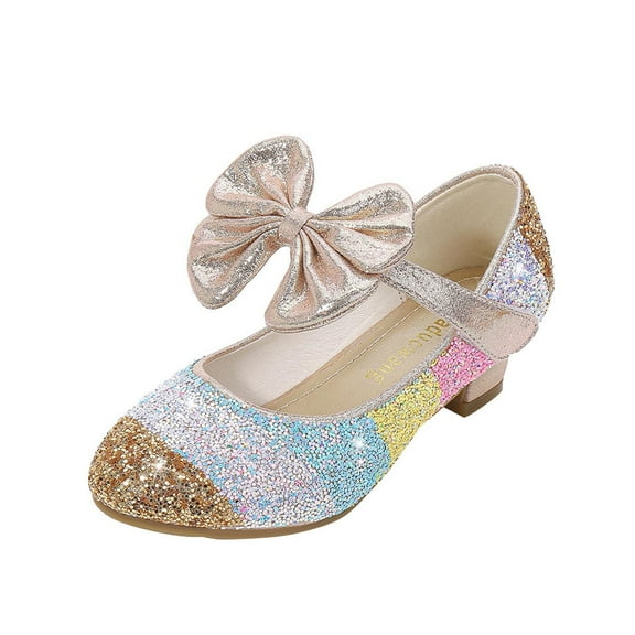 ZACPNCV Girls Dress Shoes Mary Jane Low Heel Party Flower Wedding Princess Pumps for Little Girls Gold 5.5-6 Years