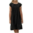 thumbnail image 1 of ZACPNCV Girls Dress Short Sleeve Solid Color Tunic A-Line Tiered Swing Dress Pleated Summer Dresses Vacation Black 6-7 Years, 1 of 7