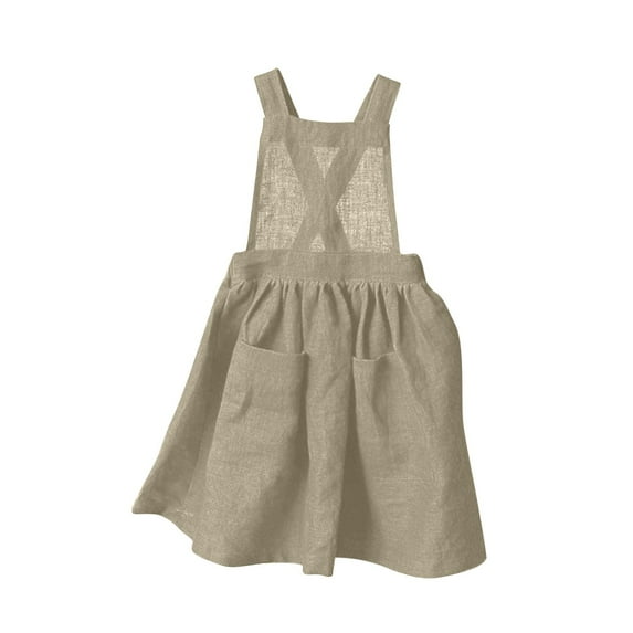ZACPNCV Girls Dress Short Sleeve Solid Color Tunic A-Line Tiered Swing Dress Pleated Summer Dresses Vacation Khaki 3-4 Years