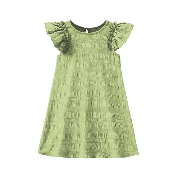 ZACPNCV Girls Dresses Kids Summer Double Layer Ruffle Sleeve Dress Green 12-13 Years