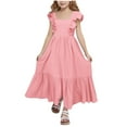 thumbnail image 1 of ZACPNCV Girls Dresses Kids Summer Double Layer Ruffle Sleeve Dress Pink 12-13 Years, 1 of 9