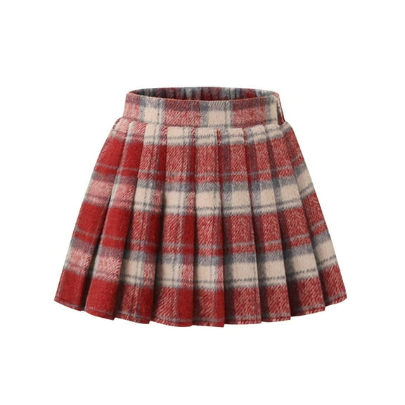 ZACPNCV Girls Elastic High Waisted A-Line Wool Mini Skirt with Liner Kid Toddler School Uniform Skort Red 8-9 Years