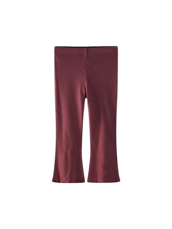 Girls Flare Leggings Casual Bootcut Pants Butterfly Pattern Kids Bell Bottoms Yoga Dance Trousers Burgundy 2-3 Years