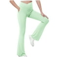thumbnail image 1 of ZACPNCV Girls Flare Leggings Cross High Waisted Yoga Pants Bootcut Leggings Kids Stretch Dance Bell Bottoms with Pockets Green 7-8 Years, 1 of 7