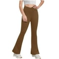 thumbnail image 1 of ZACPNCV Girls Flare Yoga Leggings High Waisted Dance Activewear Kids Bell Bottoms Pants with Pockets Brown 14-15 Years, 1 of 9