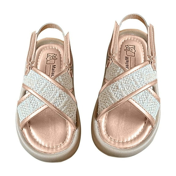 ZACPNCV Girls Flatform Wedge Open Toe Summer Sandals with Buckle Ankle Strap for Little Girls Gold 2.3-2.6 Years