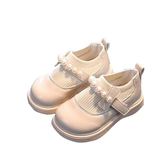 ZACPNCV Girls Flats Dress Shoes Casual Loafers Comfort Non-Slip Sole Wedding Party School Uniform Beige 2-3 Years