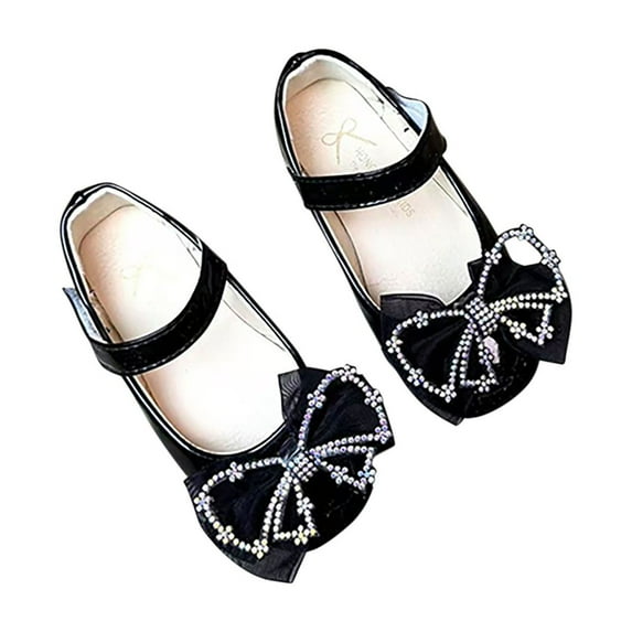 ZACPNCV Girls Flats Sparkle Princess Dress Shoes Bow Wedding Party Flower Bridesmaids Mary Jane Ballet Flats for Kids Black 9-10 Years