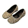 thumbnail image 1 of ZACPNCV Girls Flats Sparkle Princess Dress Shoes Bow Wedding Party Flower Bridesmaids Mary Jane Ballet Flats for Kids Gold 8-9 Years, 1 of 5