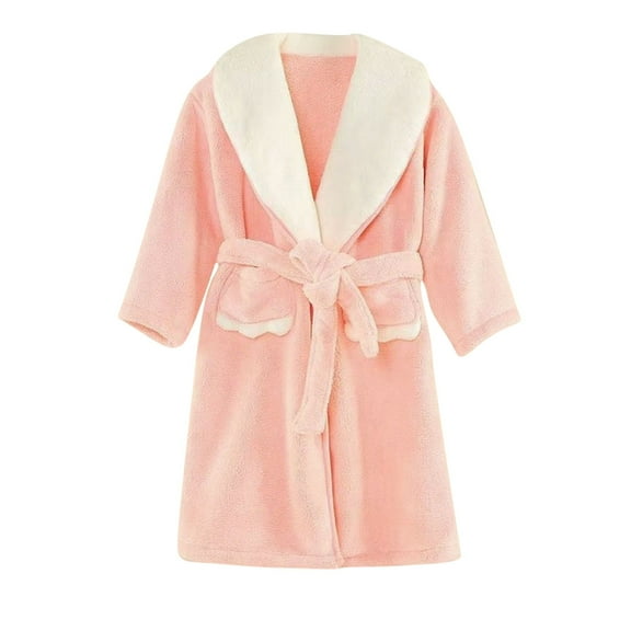 ZACPNCV Girls Fleece Hooded Robes Warm Printed Bath Robe for Kids Soft Fuzzy Bathrobe for Gifts Pink 8-10 Years