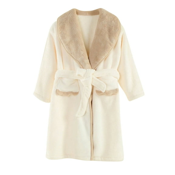 ZACPNCV Girls Fleece Hooded Robes Warm Printed Bath Robe for Kids Soft Fuzzy Bathrobe for Gifts White 8-10 Years