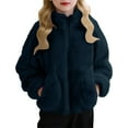 thumbnail image 1 of ZACPNCV Girls Fleece Jacket Kids Zip up Stand Collar Solid Sherpa Coat with Pockets Fall Winter Soft Warm Fuzzy Plush Outwear Dark Blue 1-2 Years, 1 of 9