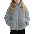 thumbnail image 1 of ZACPNCV Girls Fleece Jacket Kids Zip up Stand Collar Solid Sherpa Coat with Pockets Fall Winter Soft Warm Fuzzy Plush Outwear Gray 6-7 Years, 1 of 9