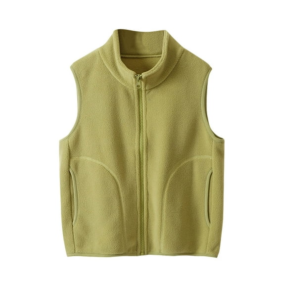 ZACPNCV Girls Fleece Vest Outerwear Sleeveless Lightweight Zip Jackets Warm Soft Vests with Zipper Pockets Green 3-4 Years