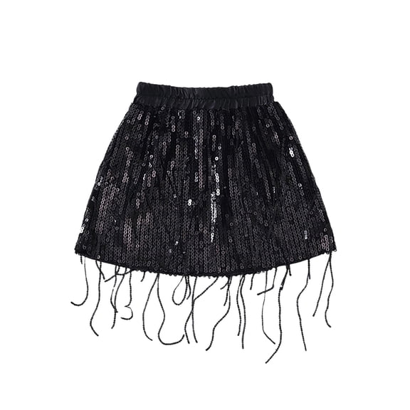ZACPNCV Girls Fringe Sequin Skirt Belly Dance Sparkly Tassel Skirts Black 3-4 Years