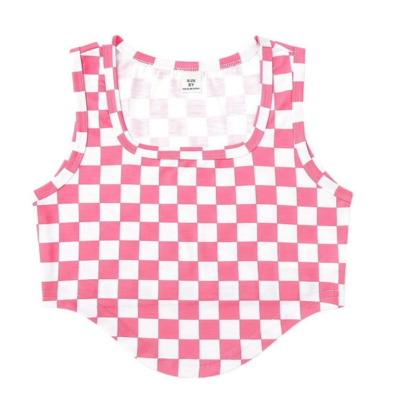 ZACPNCV Girls Gingham Tank Tops Spring Summer Casual Crop Cotton Sleeveless Shirts Blouses Pink 9-10 Years