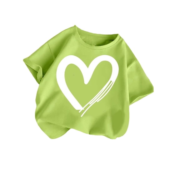 ZACPNCV Girls Graphic T-Shirts Short Sleeve Crewneck Cute Tees Cute Heart Print Summer Tops for Kids C-Olive Green