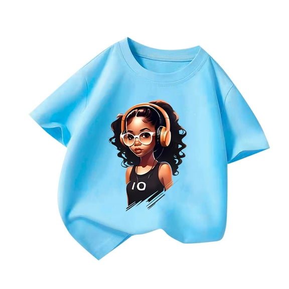 ZACPNCV Girls Graphic Tees Short Sleeve Crewneck Oversized T Shirts Summer Clothes for Girls Blue 12-14 Years