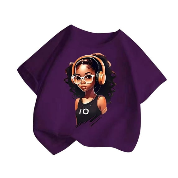 ZACPNCV Girls Graphic Tees Short Sleeve Crewneck Oversized T Shirts Summer Clothes for Girls Purple 10-12 Years