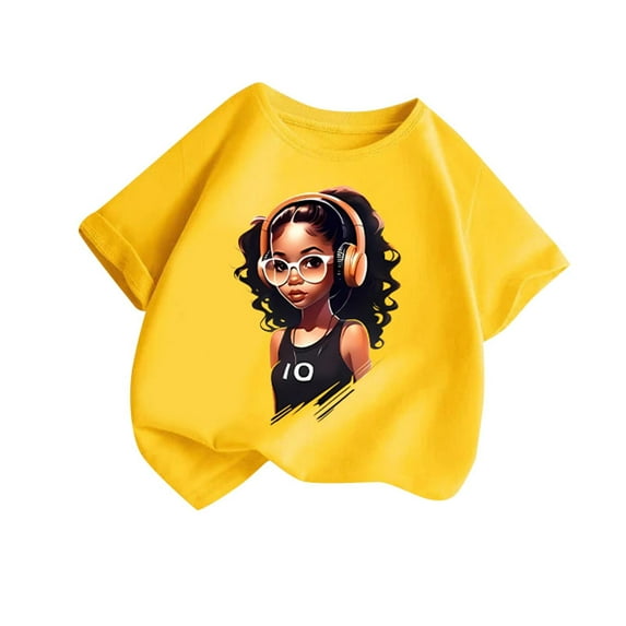 ZACPNCV Girls Graphic Tees Short Sleeve Crewneck Oversized T Shirts Summer Clothes for Girls Yellow 12-14 Years