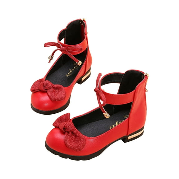 ZACPNCV Girls Heels Dress Shoes Flower Girl Mary Jane Sandals Wedding Party Princess Shoes for Toddler Red 3-4 Years