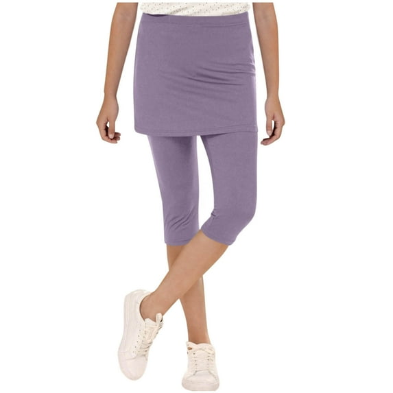 ZACPNCV Girls High Elastic Waist Capri Pants Kids Cute Active Golf Tennis Skorts Leggings Skirts Trousers Purple 7-8 Years