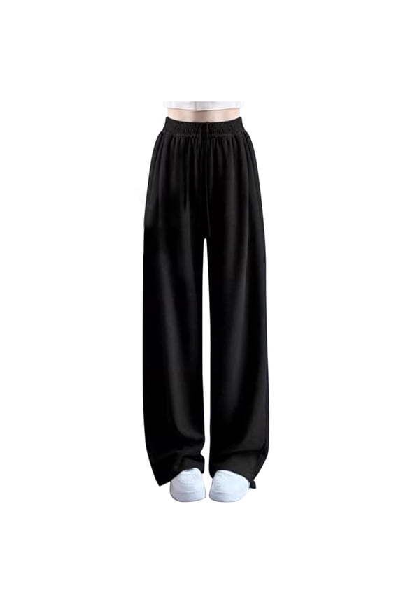 Girls High Waisted Pants Girls Casual Pants Kids Wide Led Long Trousers with Pockets Black 6-7 Years